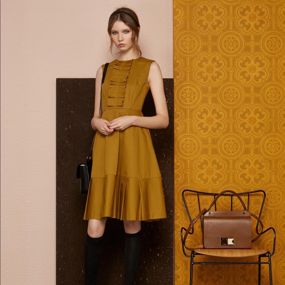 Orla Kiely Mustard Yellow Sleeveless Midi Dress